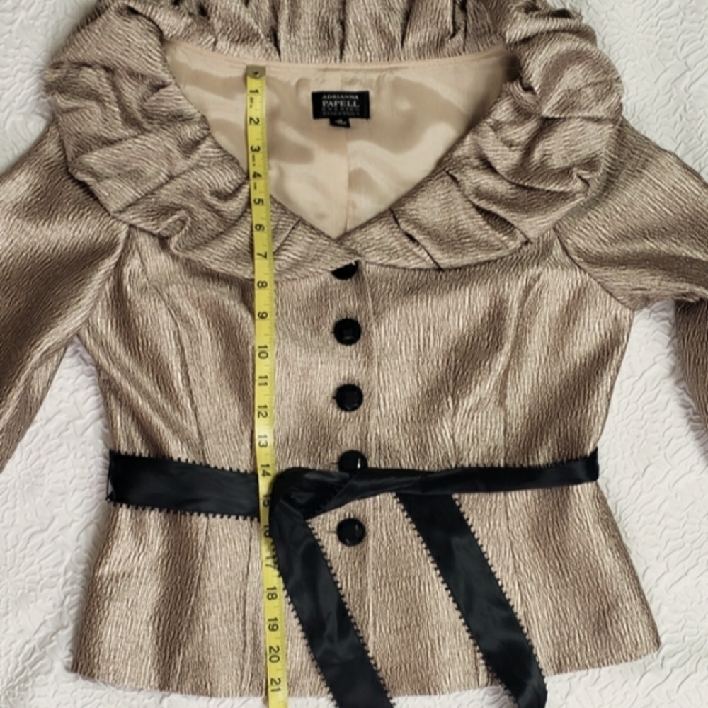 Adrianna Papell Evening Essentials gold metallic ruffle collar jacket Sz 10 - Picture 12 of 16
